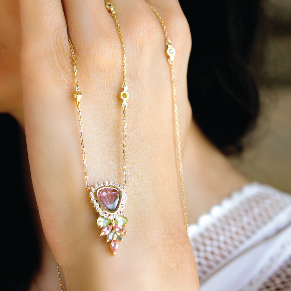 Floral Delight with Watermelon Tourmaline Necklace